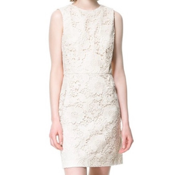 Zara| Cream Lace Open Back Mini Dress Sz M - Picture 2 of 12